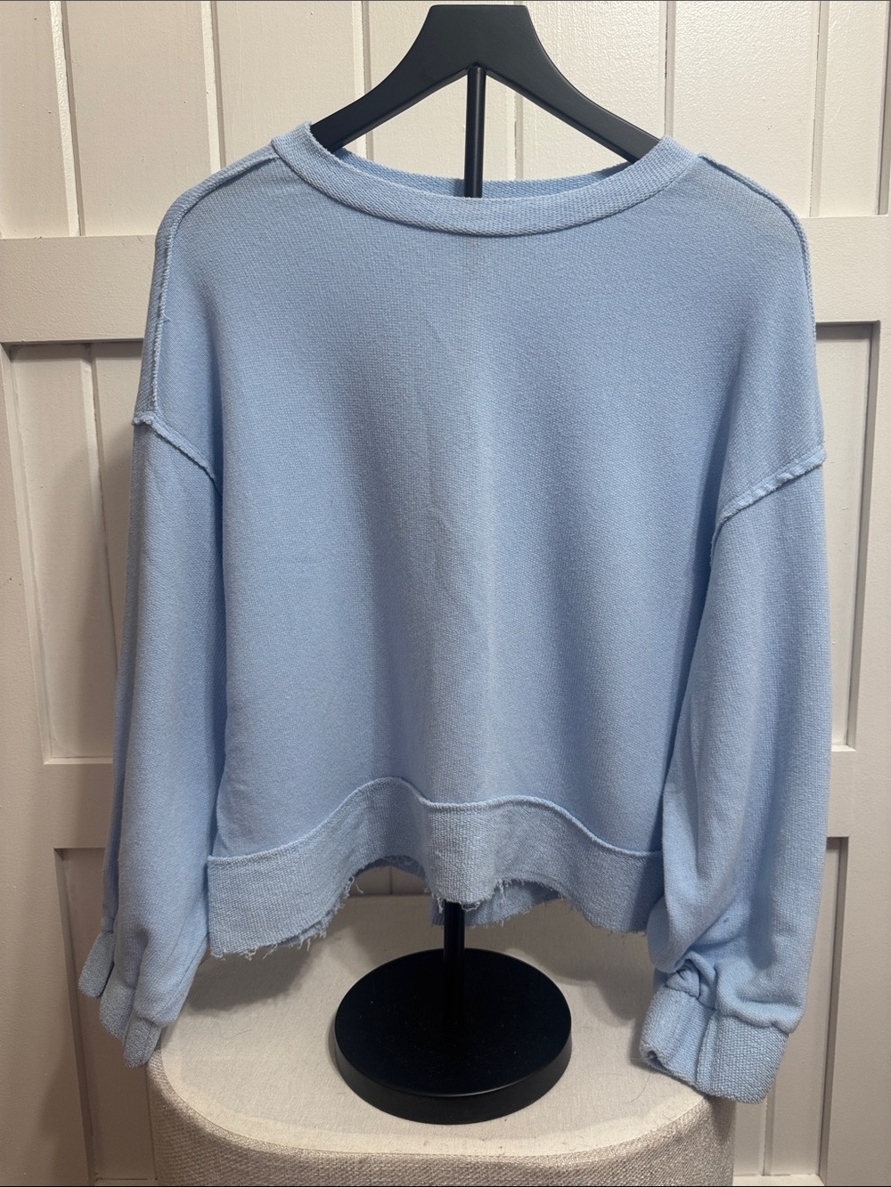 BUCKETLIST Pastel Blue Raw-Hem Crewneck Sweatshirt